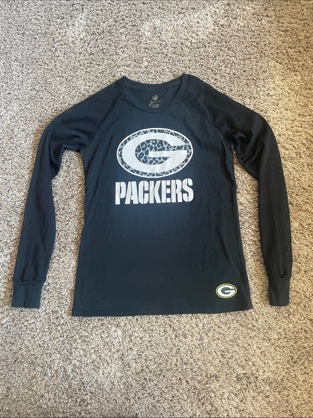 NFL Black Green Bay Packers Long Sleeve Tee with White Logo
